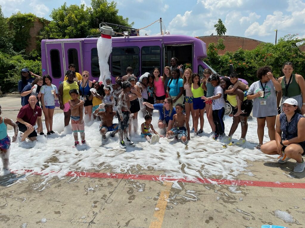 kids playing in bubbles
